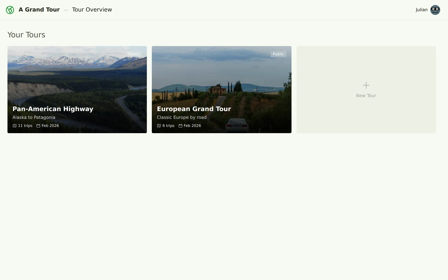 Your Tours dashboard